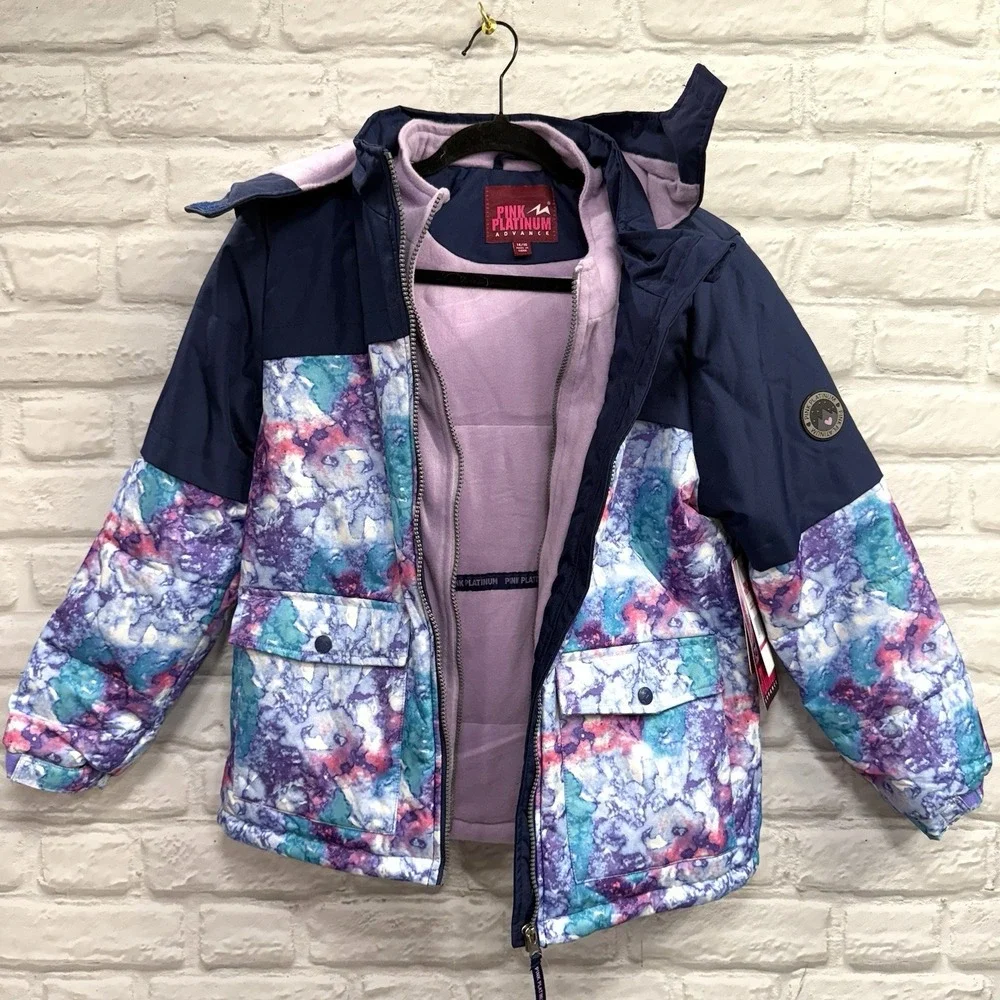 Girls Warm Winter Snow Ski Jacket Coat Sz 14/16 Purple Tie-Dye Water Resistant
